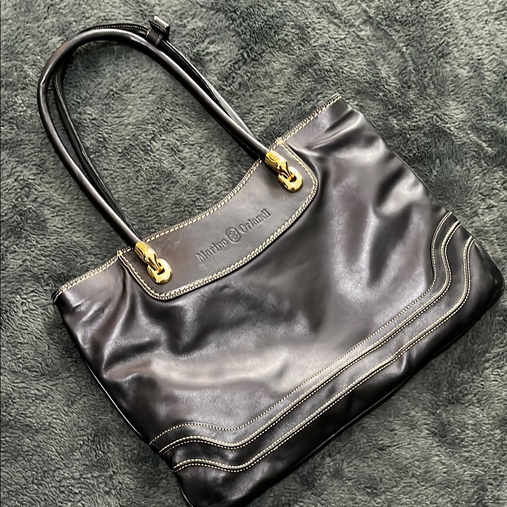 Marino Orlandi Black Leather Tote Bag